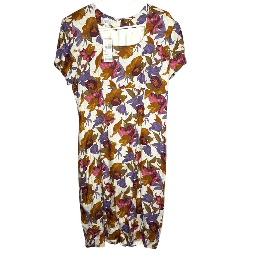 Vintage Deadstock Linen Blend Floral Midi Dress Grandma Cottage Forest Fairy - Picture 2 of 12